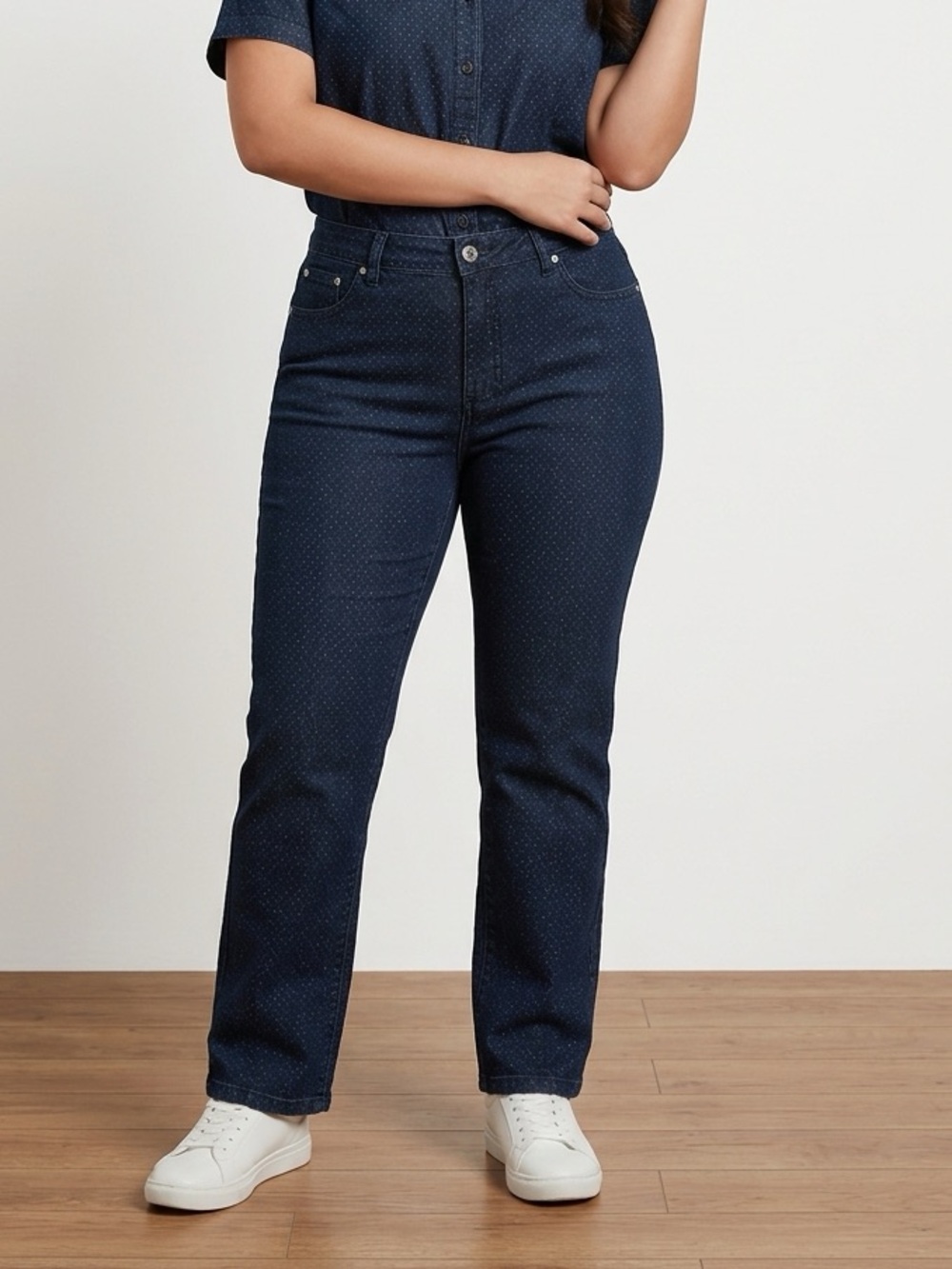 Polka dot Classic Blue Women's Straight Fit Jeans | Size 12